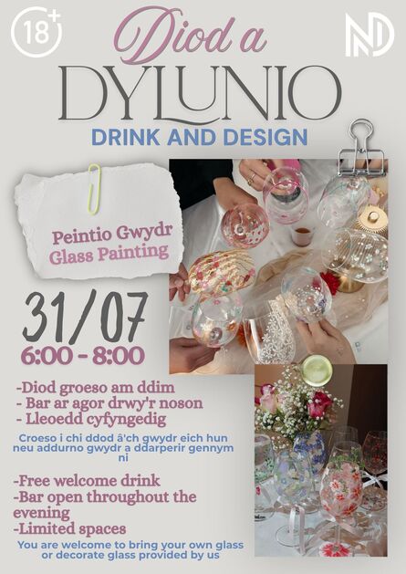 
          Diod a Dylunio - Peintio Gwydr / Drink and Design - Glass Painting
        