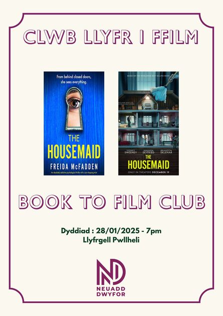 
          Clwb Llyfr i Ffilm / Book to Film Club
        